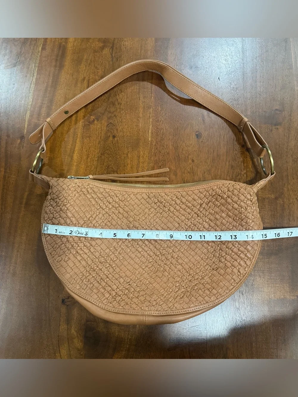 Anthropologie Crescent Woven Leather Shoulder Bag